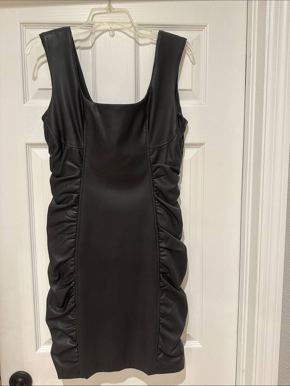 Guess Black Ruched-Panel Square Neck Mini Dress